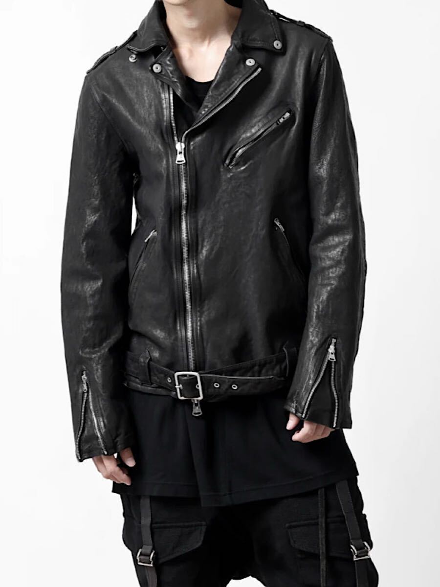 極美品即決★バックラッシュ22AWジャパンカーフ製品洗いダブルライダース黒L拍卖