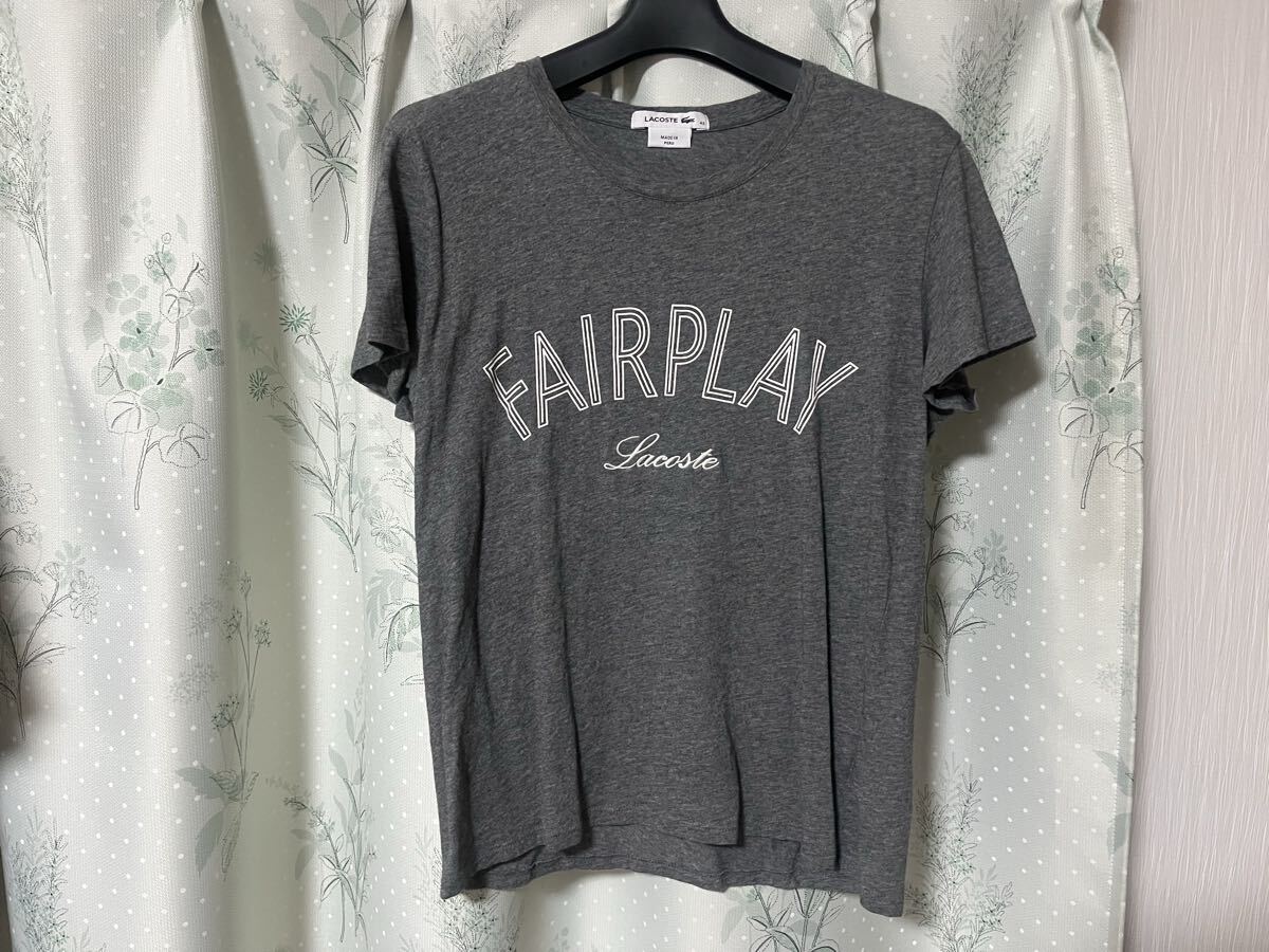 美品 ラコステ LACOSTE グレー Tシャツ 半袖 テニス フェアプレイ FAIRPLAY拍卖