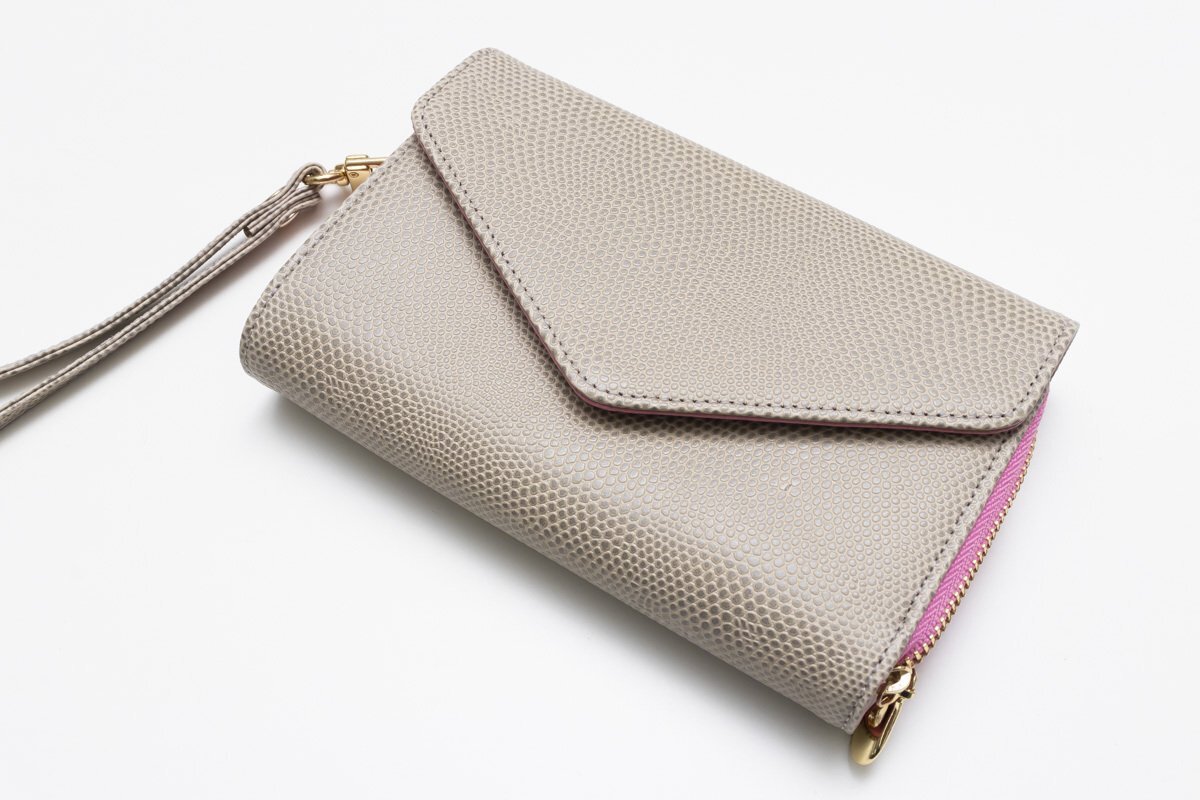 新品 訳あり スマホ ウォレット 財布 セカンドバッグ iPhone ケース 高級 イタリア産 本革 ベージュ ピンク モーダマニア modamania拍卖