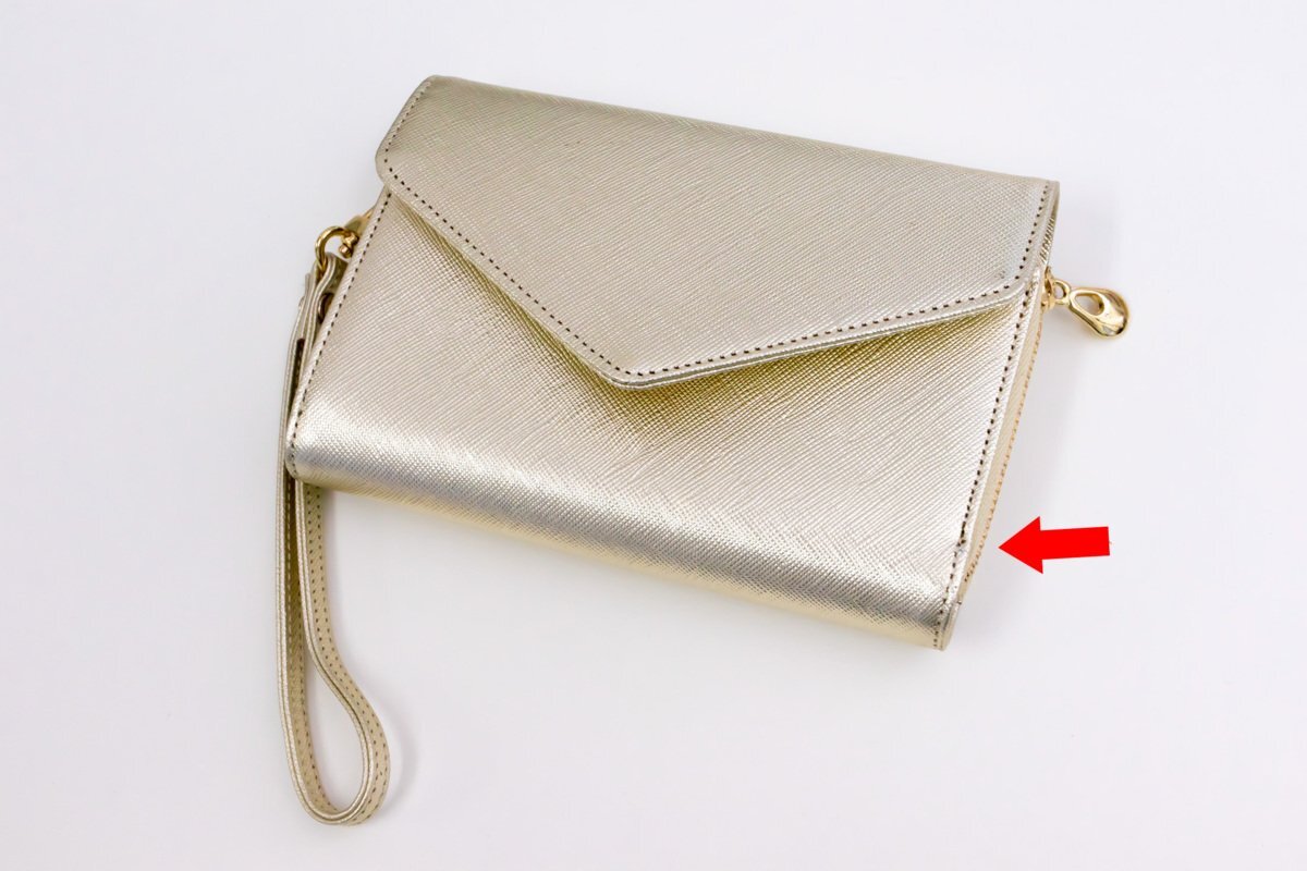 新品 訳あり ミドル財布 ポーチ シュリンク スマホウォレット 金箔 ゴールド バッグ ウォレット イタリア産 本革 モーダマニア拍卖