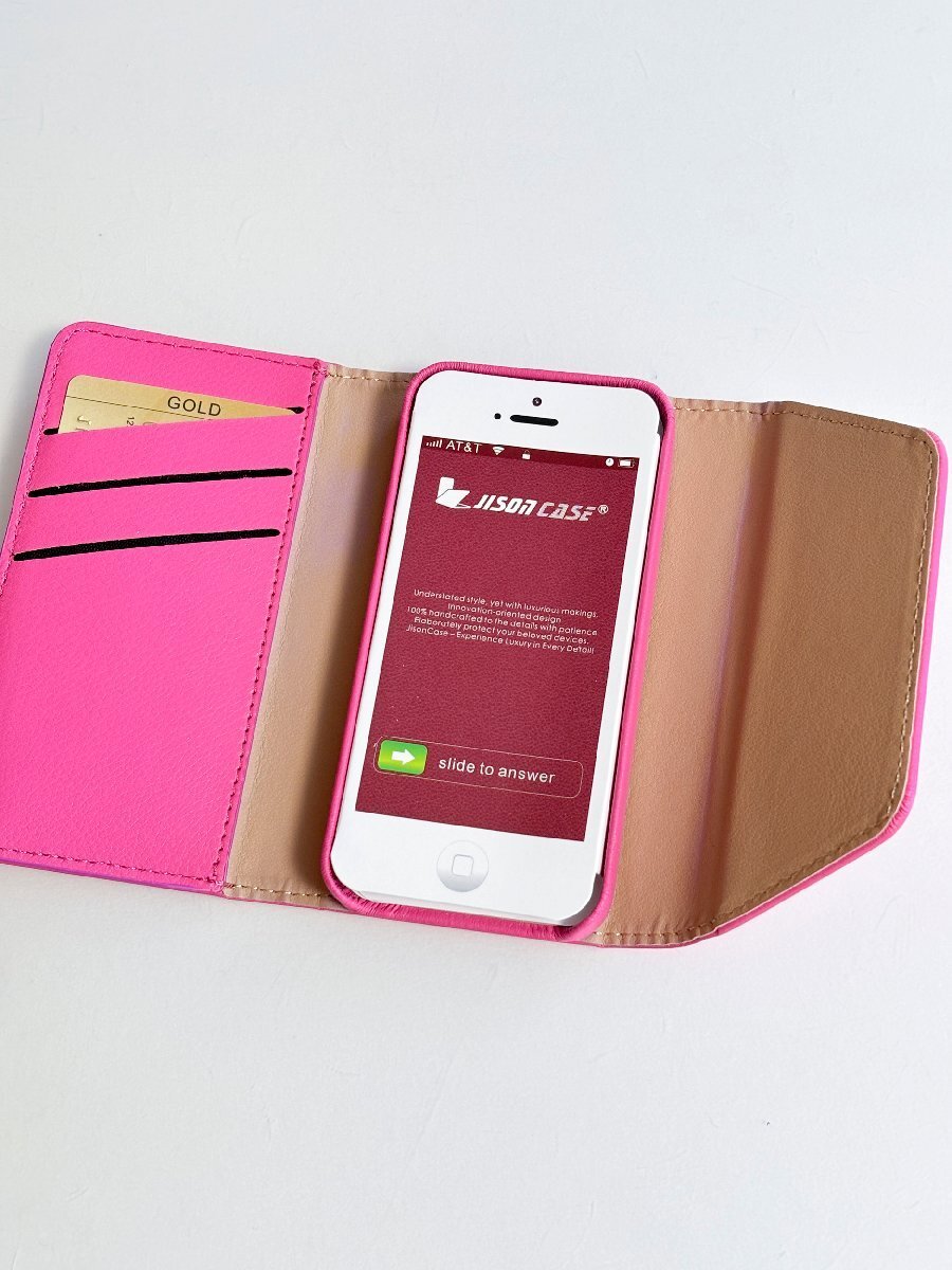 訳あり 新品 iPhoneSE 第1世代 iPhone5S iPhone5 ケース 財布型 手帳型 JISONCASE JS-i5s-02h ローズレッド拍卖