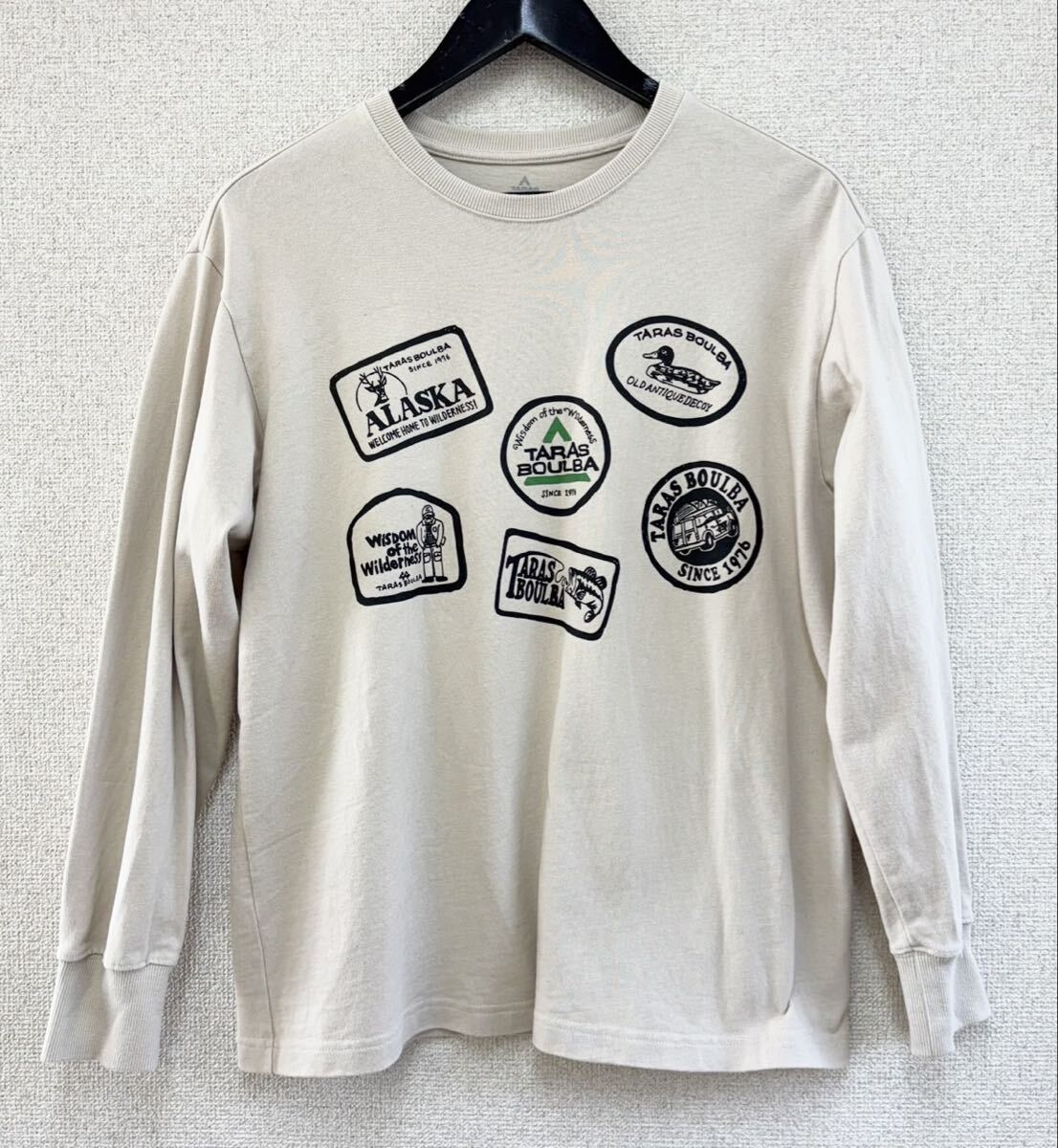 美品 TARAS BOULBA  タラスブルバ クルーネック 長袖 Tシャツ 肉厚 ヘビーウェイト メンズ Mサイズ アウトドア グレージュ 拍卖