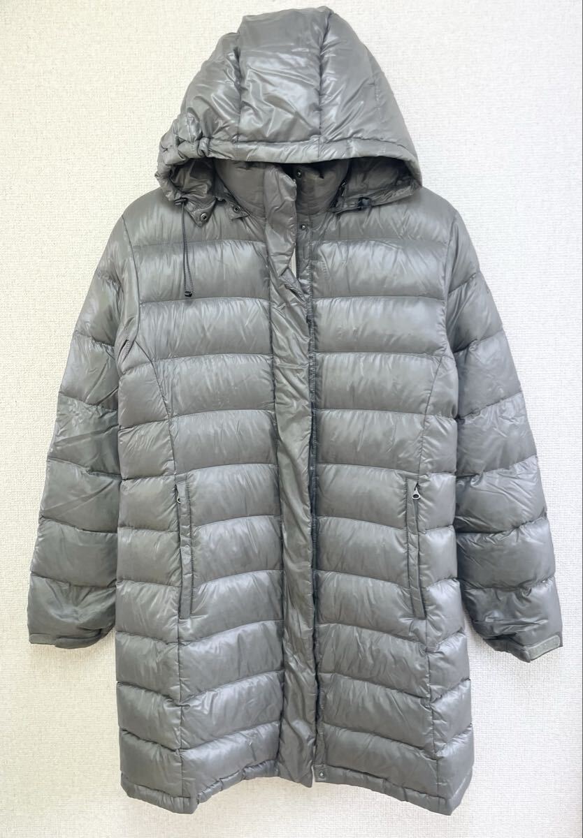 HELLY HANSEN ヘリーハンセン ダウンコート 比翼ジップ フード着脱可 グレー レディース Lサイズ ダウン80% アウトドア拍卖