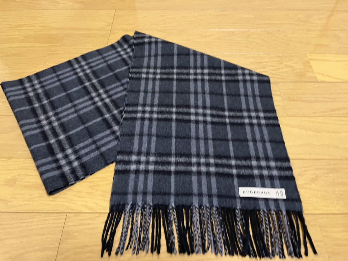 BURBERRY バーバリー マフラー カシミア100% チャコール ヴィンテージチェック 美品 送料無料!!拍卖