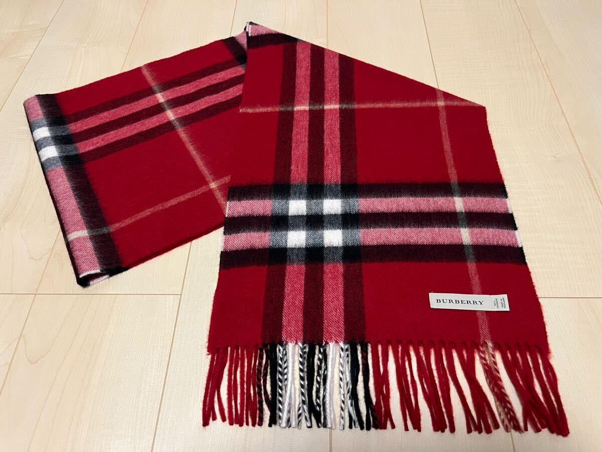 BURBERRY バーバリー マフラー カシミア100% レッド 未使用に近い 送料無料!!!拍卖