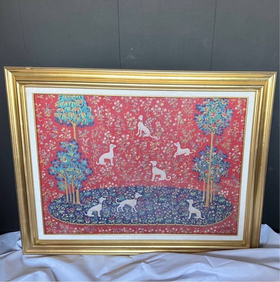 Tatsumura 三代龍村平蔵 干支の錦 クリュニイの犬 龍村美術織物 掛額 アート 額装 インテリア 額 龍村 絵画 タペストリー 壁掛け拍卖