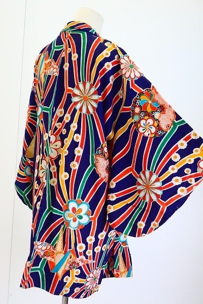 未使用品 美品 アンティーク 長羽織 身丈84.5cm 青紫 縮緬地 レトロ 大正モダン 仕立て上がり 正絹 kimono 着物フィ 20058拍卖