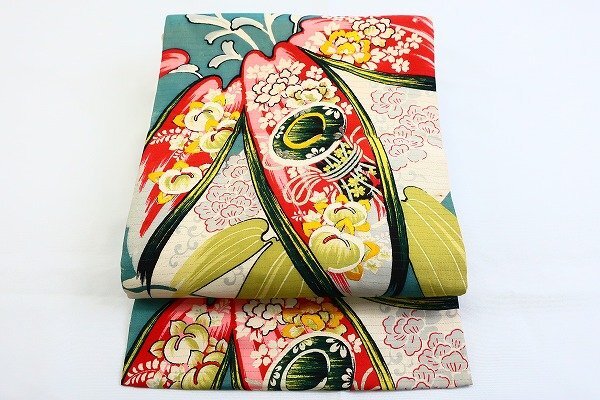 アンティーク 名古屋帯 長さ3m51㎝ ビビット 大正ロマン レトロ お洒落 仕立て上がり 着物フィ 20074拍卖