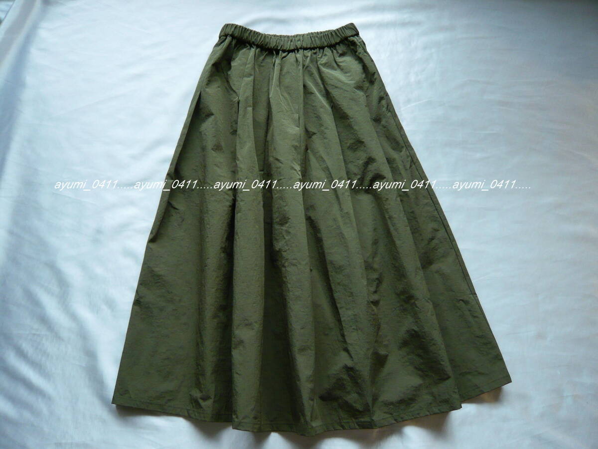 ★未使用★ELFRANK エルフランク/ダークグリーン・ハリ感ナイロン タック入り フレアースカート/手洗い◎/フリーサイズ拍卖