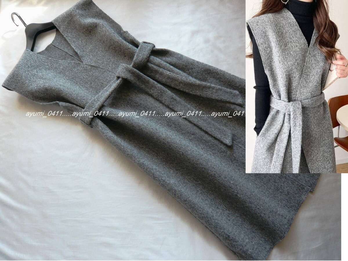 ★未使用★classicalelf クラシカルエルフ/グレー・前後2WAY ウエストリボン付き フェイクウール リングボア ノーカラーガウンベスト/11号L拍卖