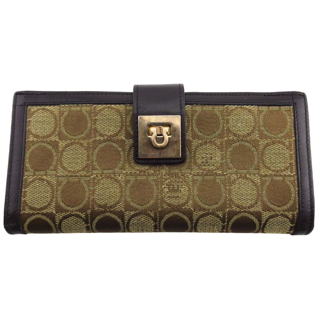【30%OFFクーポン】サルヴァトーレフェラガモ Salvatore Ferragamo 長財布 ガンチーニ ベージュ ブラウン レディース 中古拍卖
