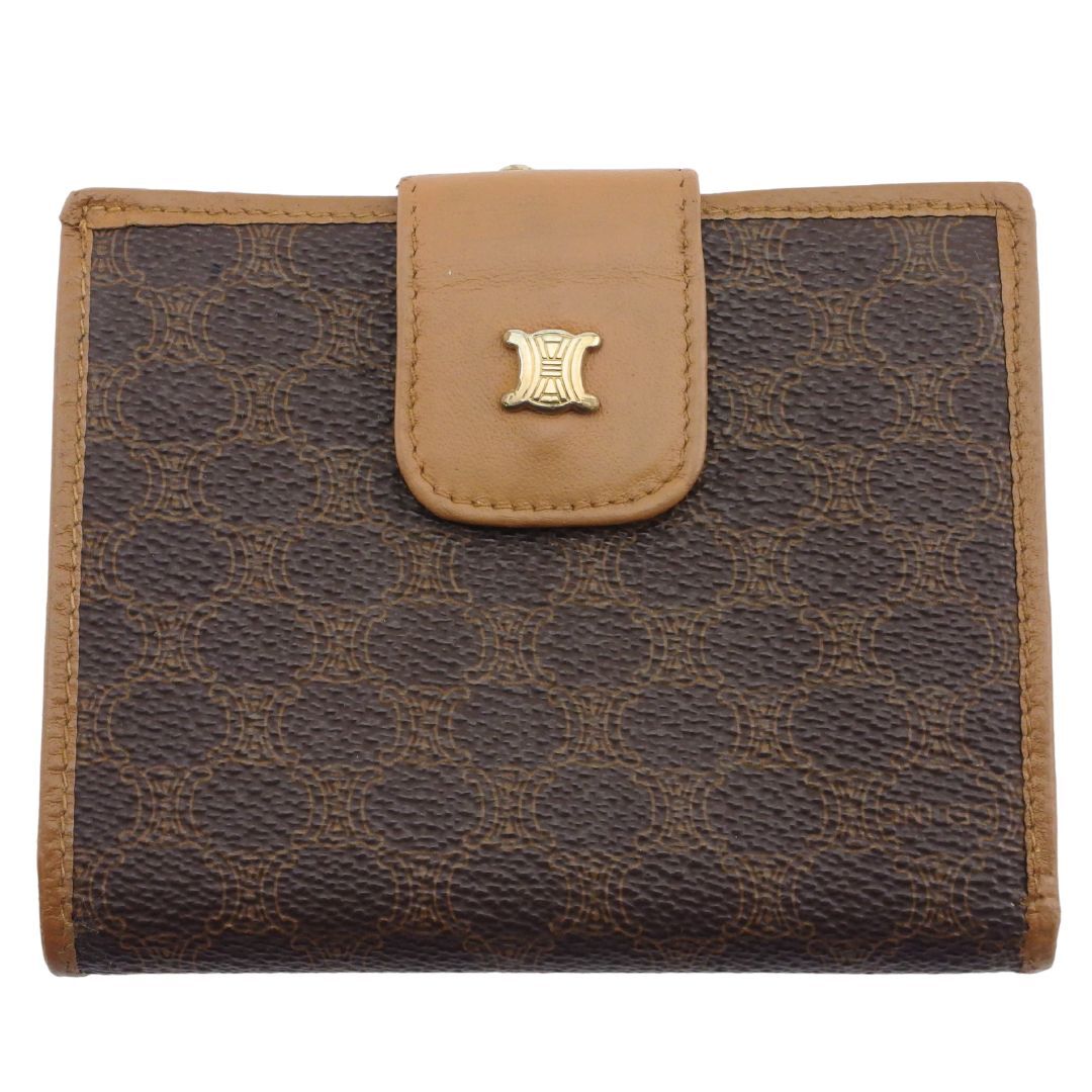 セリーヌ CELINE 二つ折り財布 マカダム ダークブラウン×ブラウン×ゴールド レディース 中古拍卖