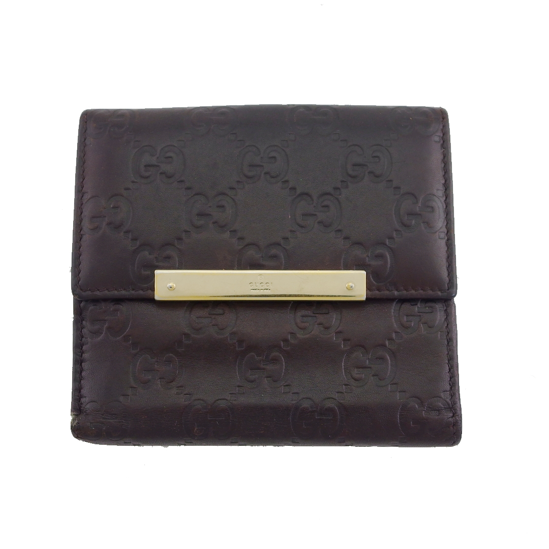 グッチ GUCCI 二つ折り財布 グッチシマ ロゴプレート ブラウン レディース 中古拍卖
