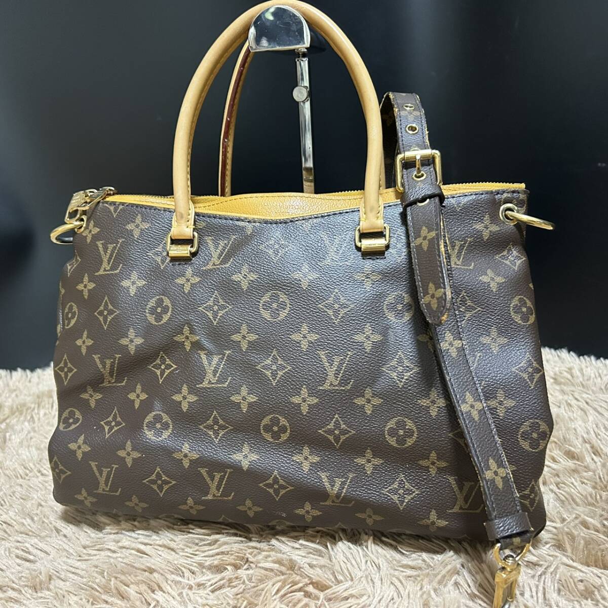 1円~【鑑定済】ルイヴィトン LOUIS VUITTON サフラン パラス MM モノグラム キャンバス 2way拍卖