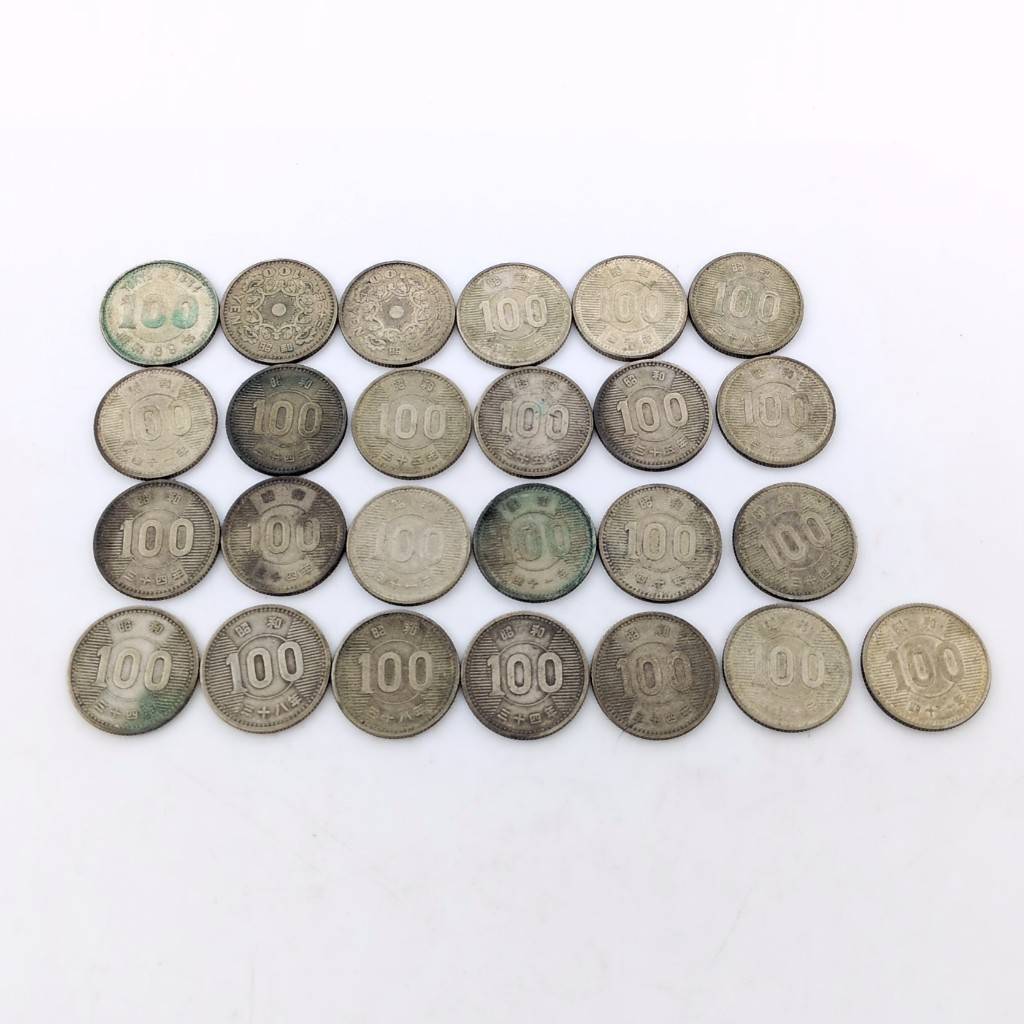 25柏/A030361-1/KT5000/Y113-601/【幕張】古銭 25枚まとめ 100円 日本銀行 稲穂 オリンピック 鳳凰 重量:約119.1g ※真贋、詳細不明拍卖