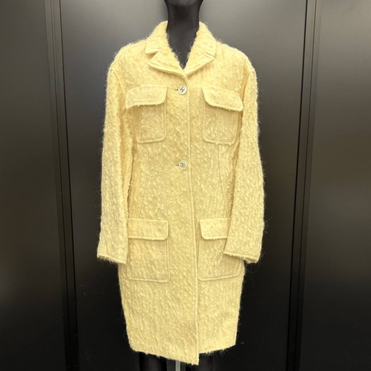 KIS/030616-1/40000/S112-18/【幕張】CHANEL シャネル ロングコート ココマーク アイボリー レディース#34【中古】 ケース ハンガー付き拍卖