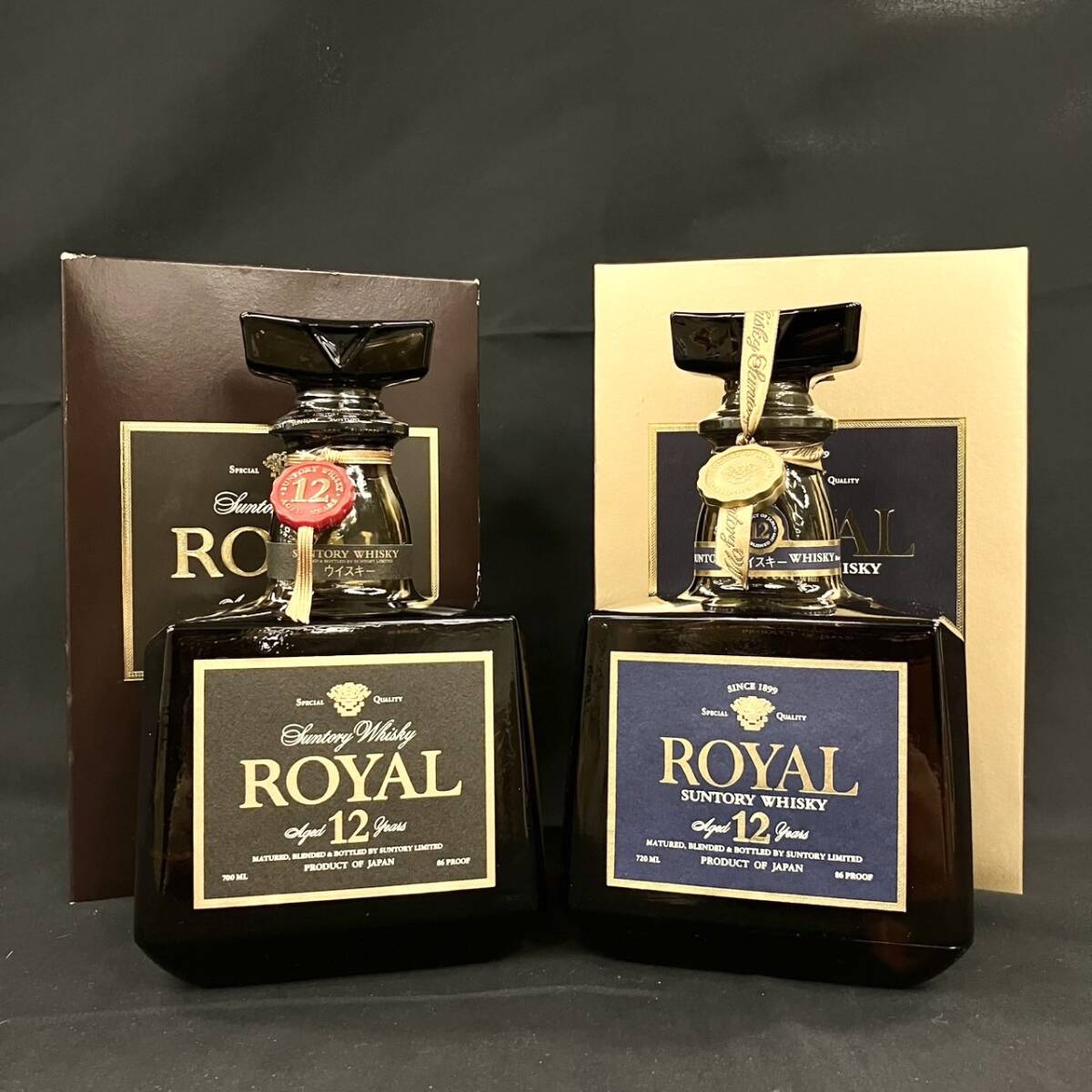 25仙/A011936-1/SK4000/G112-128/【千葉県内のみ発送】酒2本まとめ【幕張】SUNTORY WHISKY ROYAL ブルー/ブラックラベル 箱付き拍卖