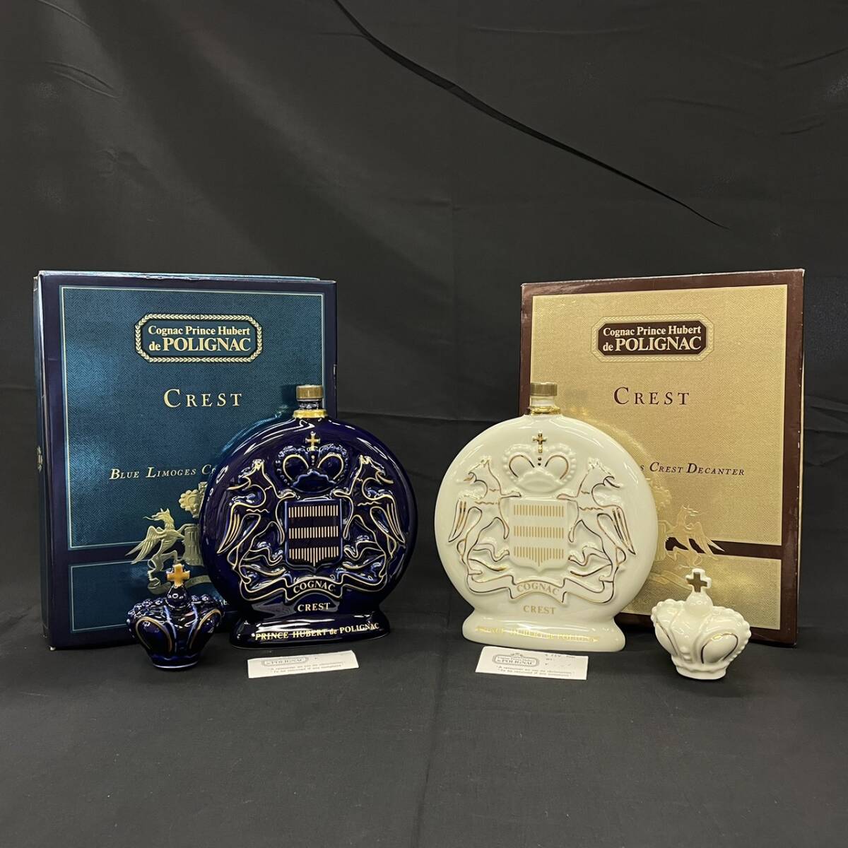 25国/A037234-1/CG4000/K112-432/酒2本まとめ【幕張】COGNAC PRINCE HUBERT de POLIGNAC LIMOGES CREST DECANTER 箱、替栓付き拍卖