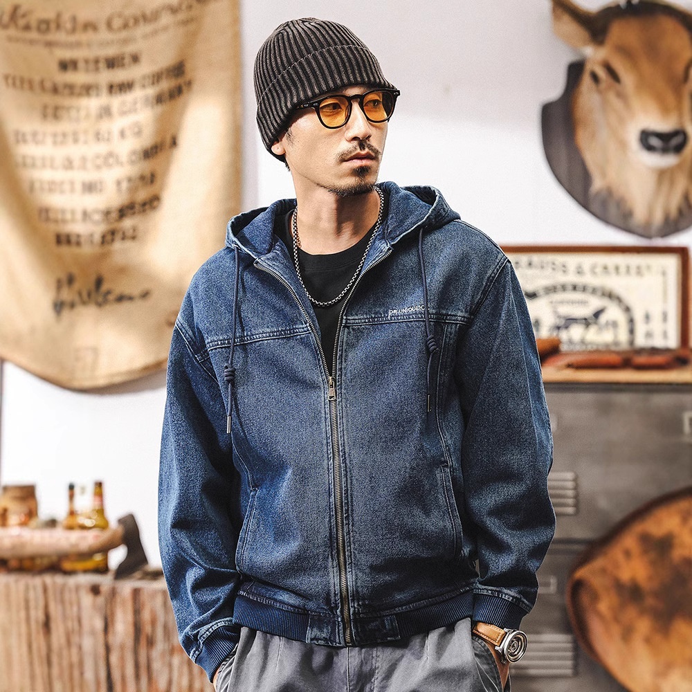 パーカー デニムジャケット 新品★メンズ フード付き ジージャン ジャンパー バイクジャケット 作業服 アメカジ【DR001】ブルー 4XL拍卖