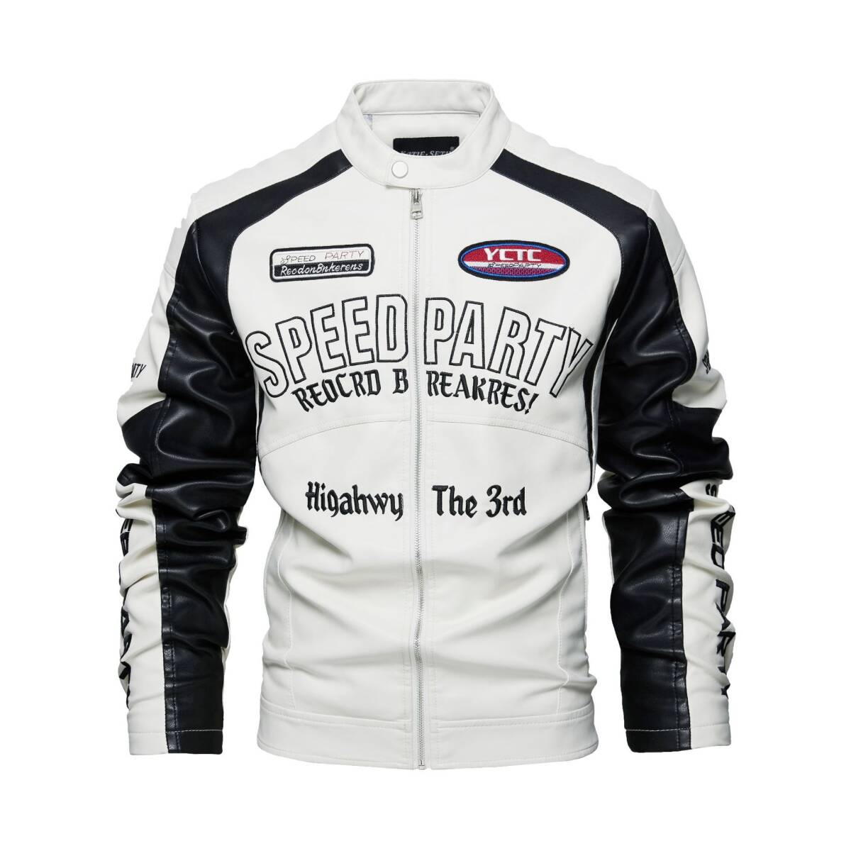 ライダースジャケット フェイクレザージャケット PUレザー フライトジャケット メンズ*新品 バイクウエア ブルゾン【2686】白 XL拍卖