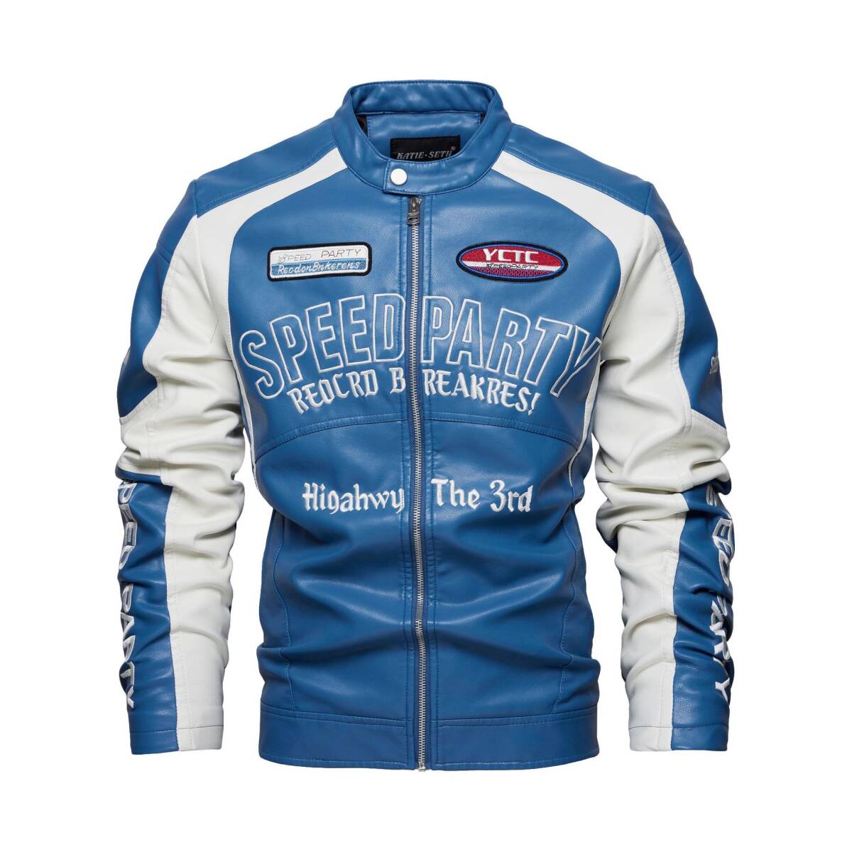 ライダースジャケット フェイクレザージャケット PUレザー フライトジャケット メンズ*新品 バイクウエア ブルゾン【2686】ブルー 5XL拍卖