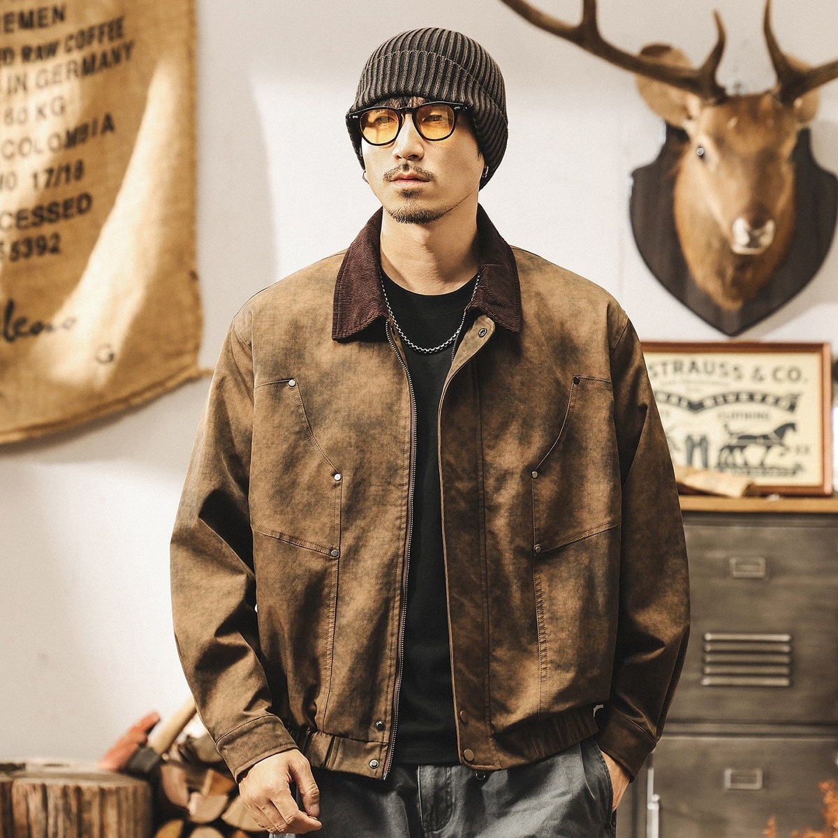 ワークジャケット メンズ*新品 フライトジャケット カーゴジャケット アメカジ 春秋服 ジャンパー ブルゾン【Z092509】珈琲色 4XL拍卖