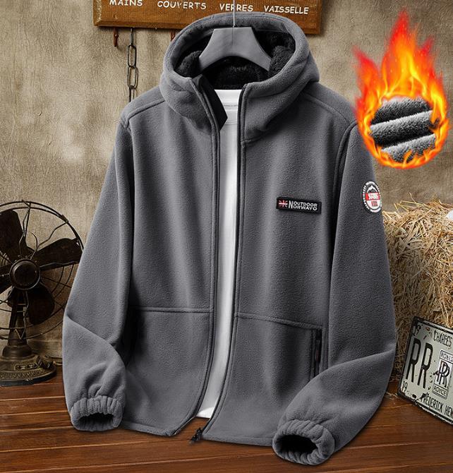 ブルゾン アウター 防風 ブルゾン ボアフリースジャケット モコモコ 裏ボア裏起毛 ジャンパー フード付き【2688】グレー 2XL拍卖