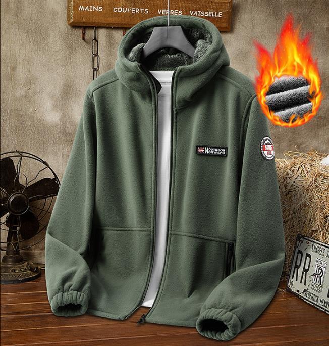 ブルゾン アウター 防風 ブルゾン ボアフリースジャケット モコモコ 裏ボア裏起毛 ジャンパー フード付き【2688】グリーン XL拍卖