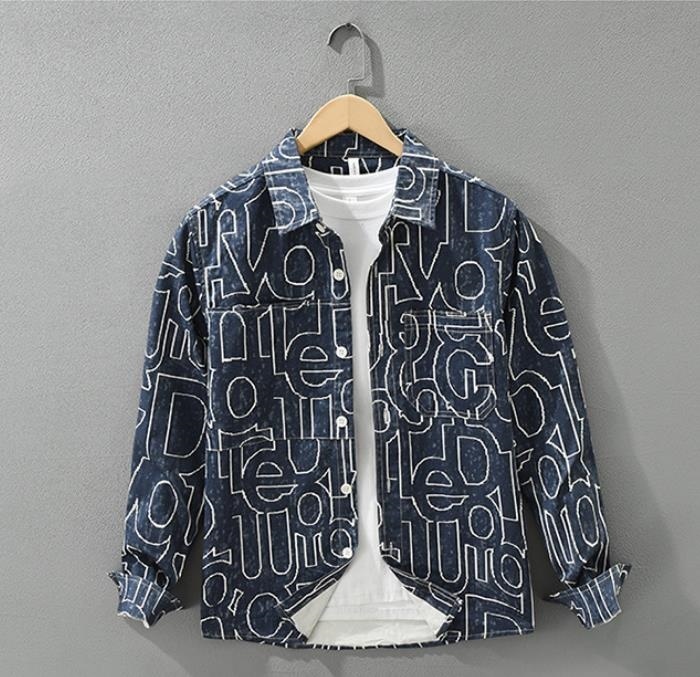 長袖シャツ シャツ シャツジャケット 新品★メンズ トップス 不規則柄 春服秋服 カジュアルシャツ コットン【M7878】ブルー 3XL拍卖