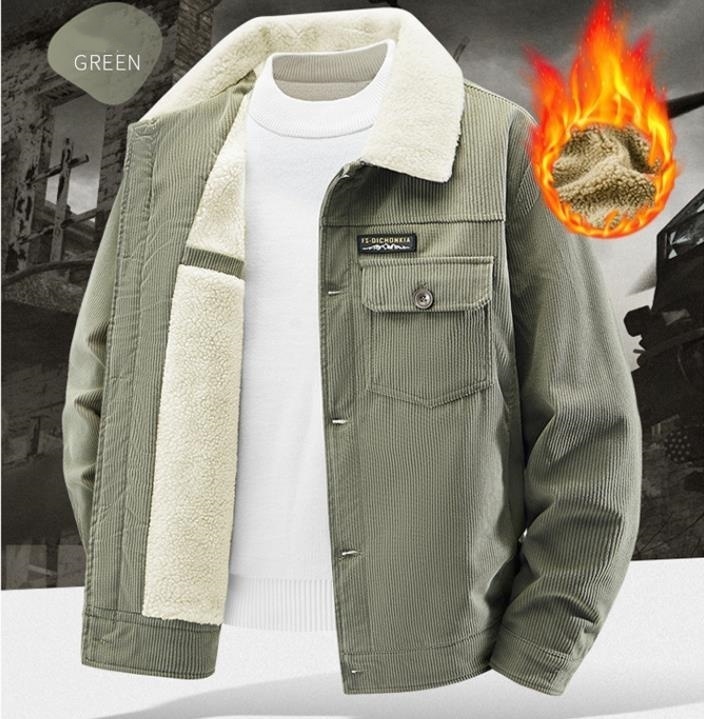 裏フリース ジャンパー ブルゾン コーデュロイ 新品・メンズ 裏ボア ワークジャケット アウター コート【2266A】緑色 L拍卖