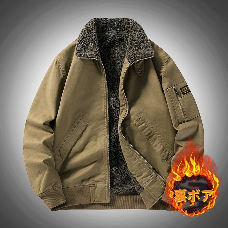 裏フリース フライトジャケット 新品・メンズ 裏ボア ブルゾン ワークジャケット コートアウトドアジャケット【2701】カーキ M拍卖