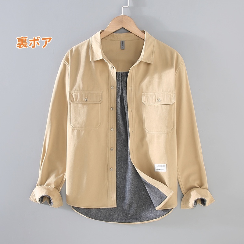 裏フリース 長袖シャツ トップス 裏ボア メンズ・新品 シャツジャケット ブルゾン 秋冬防寒 ワークシャツ【G032】カーキ M拍卖