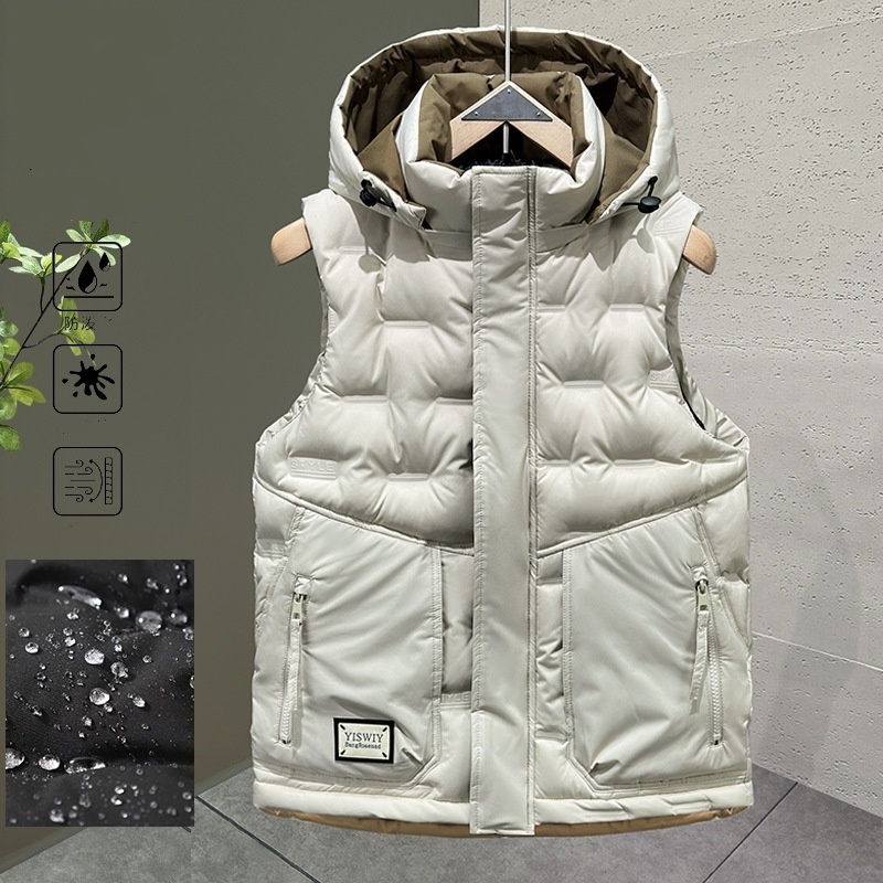 中綿ベスト ベスト 袖なしジャケット アウター フード 新品・メンズ キャンプ トップス 保温防水【890】ベージュ 4XL拍卖