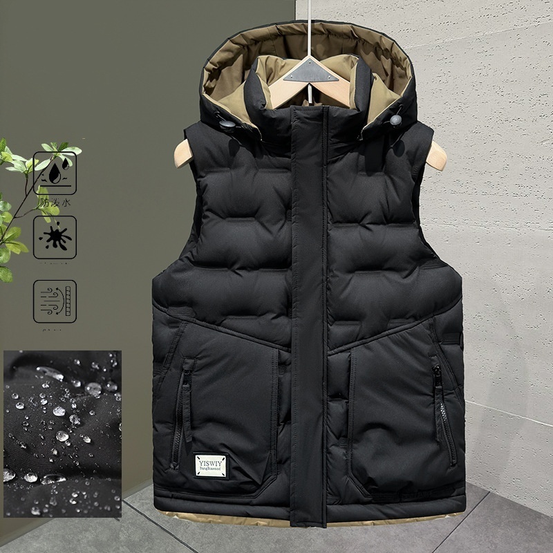中綿ベスト ベスト 袖なしジャケット アウター フード 新品・メンズ キャンプ トップス 保温防水【890】黒 XL拍卖