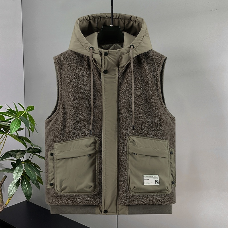 中綿ベスト ベスト ボア 袖なしジャケット アウター フード 新品・メンズ キャンプ トップス 切替【-2523】グリーン 3XL拍卖