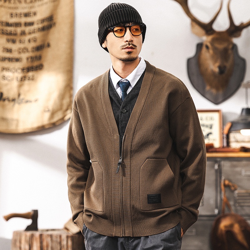 カーディガン ニットジャケット ニット セーター メンズ・新品 ブルゾン トップス 春服秋服冬服【X202411182009】カーキ XL拍卖