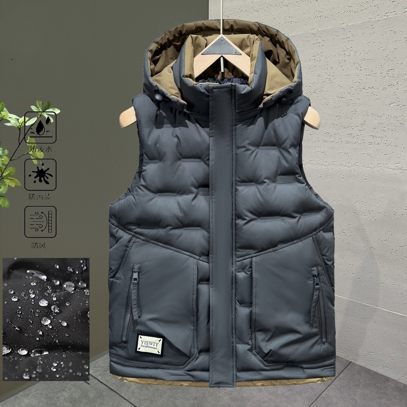 中綿ベスト ベスト 新品・メンズ 袖なしジャケット フード 防寒 キャンプ トップス カジュアルベスト【★】グレー系 M拍卖
