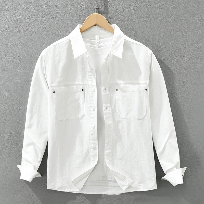 ワークシャツ 長袖シャツ シャツジャケット 新品★メンズ トップス カーゴシャツ 春秋服 カジュアルシャツ【M7861】白 XL拍卖