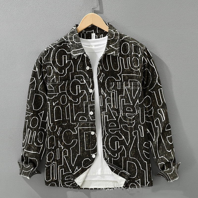 長袖シャツ シャツ シャツジャケット 新品★メンズ トップス 不規則柄 春服秋服 カジュアルシャツ コットン【M7878】珈琲色 M拍卖