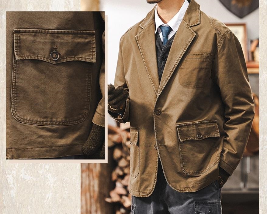 テーラードジャケット メンズ★新品 カジュアル 紳士服 ブレザー ジャンパー ブルゾン ワークジャケット【C202501161421】珈琲色 M拍卖