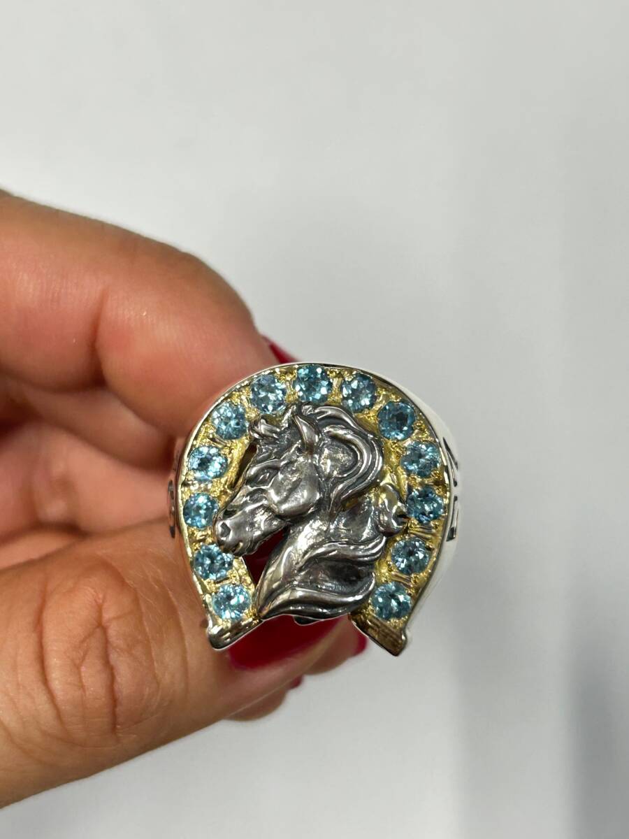 Bill Wall Leather MARK MAHONEY SHAMROCK SOCIAL ALUB 10周年記念リング アニバーサリー 天然石 ブルートパーズ 18K イエローゴールド拍卖