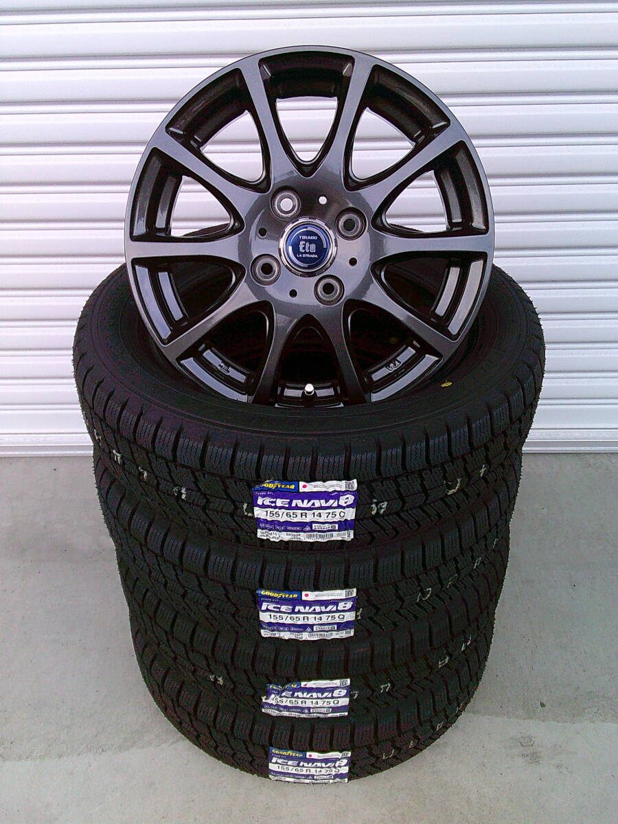 新品スタッドレスセット☆グッドイヤー☆アイスナビ8☆155/65R14☆ラパン・アルトワークス・スペーシア・スペーシアギア・ウェイク・エッセ拍卖