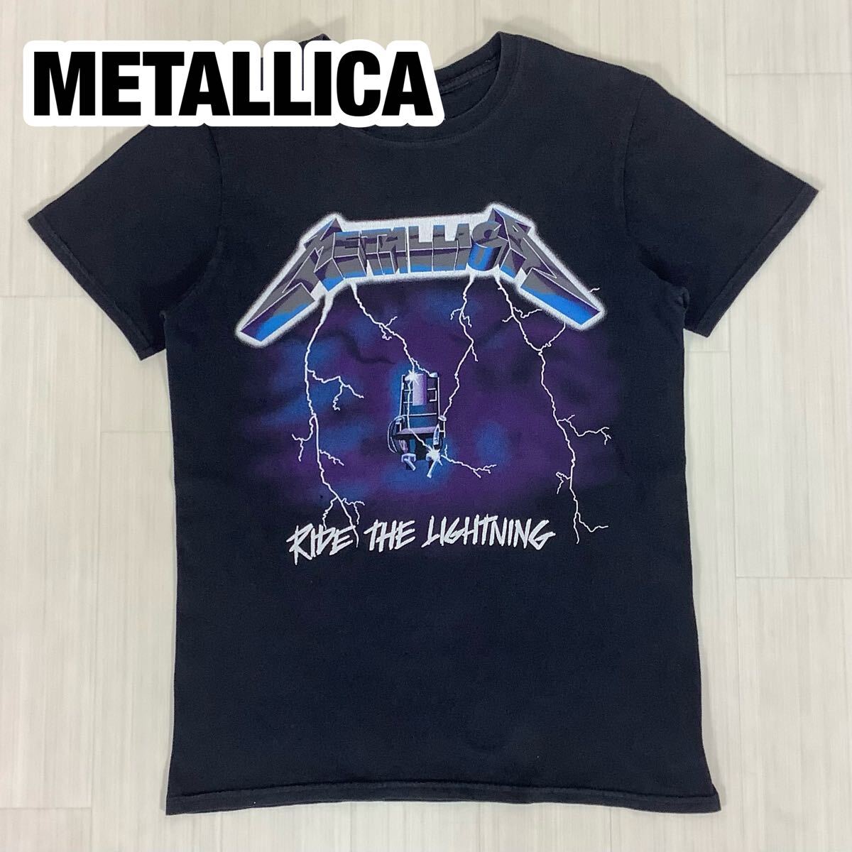 METALLICA Ride the Lightning メタリカ ライド・ザ・ライトニング バンドTシャツ 半袖 Tシャツ S ブラック 黒 ビッグプリント拍卖