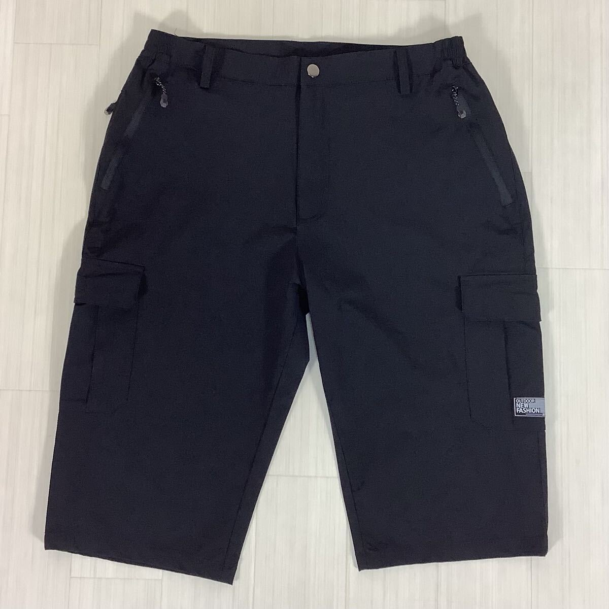 【美品】【未使用級】ノーブランド ナイロン カーゴショーツ ハーフパンツ ショートパンツ XL ブラック 刺繍ワッペン 25I4-5拍卖