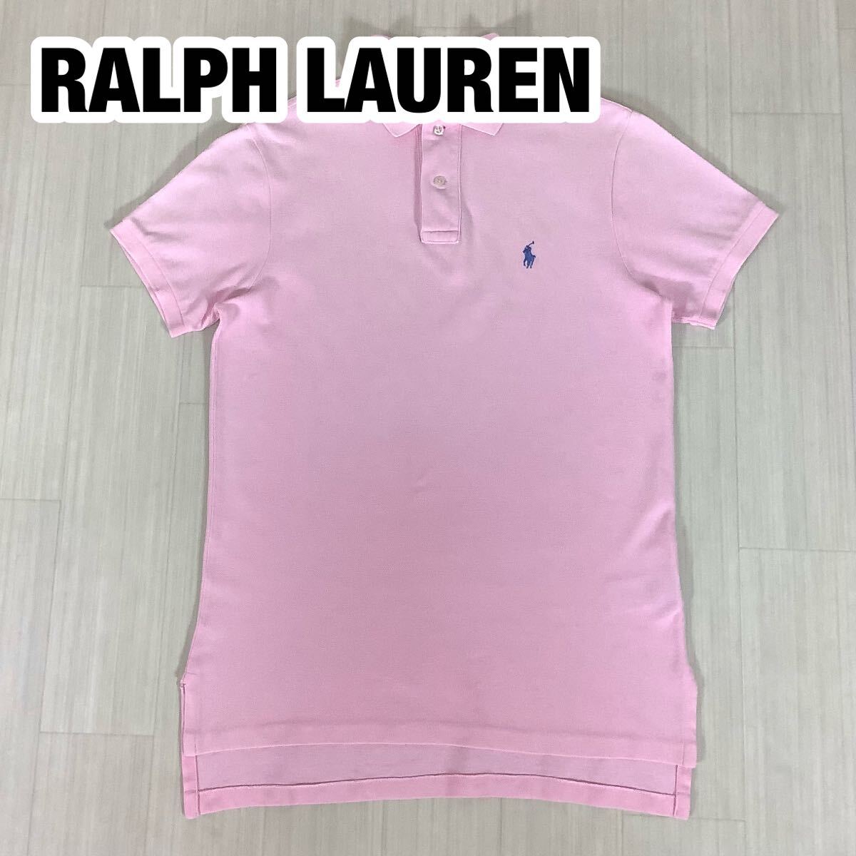 POLO BY RALPH LAUREN ポロバイラルフローレン 半袖ポロシャツ S ライトピンク 刺繍ポニー ロングテール 鹿の子拍卖