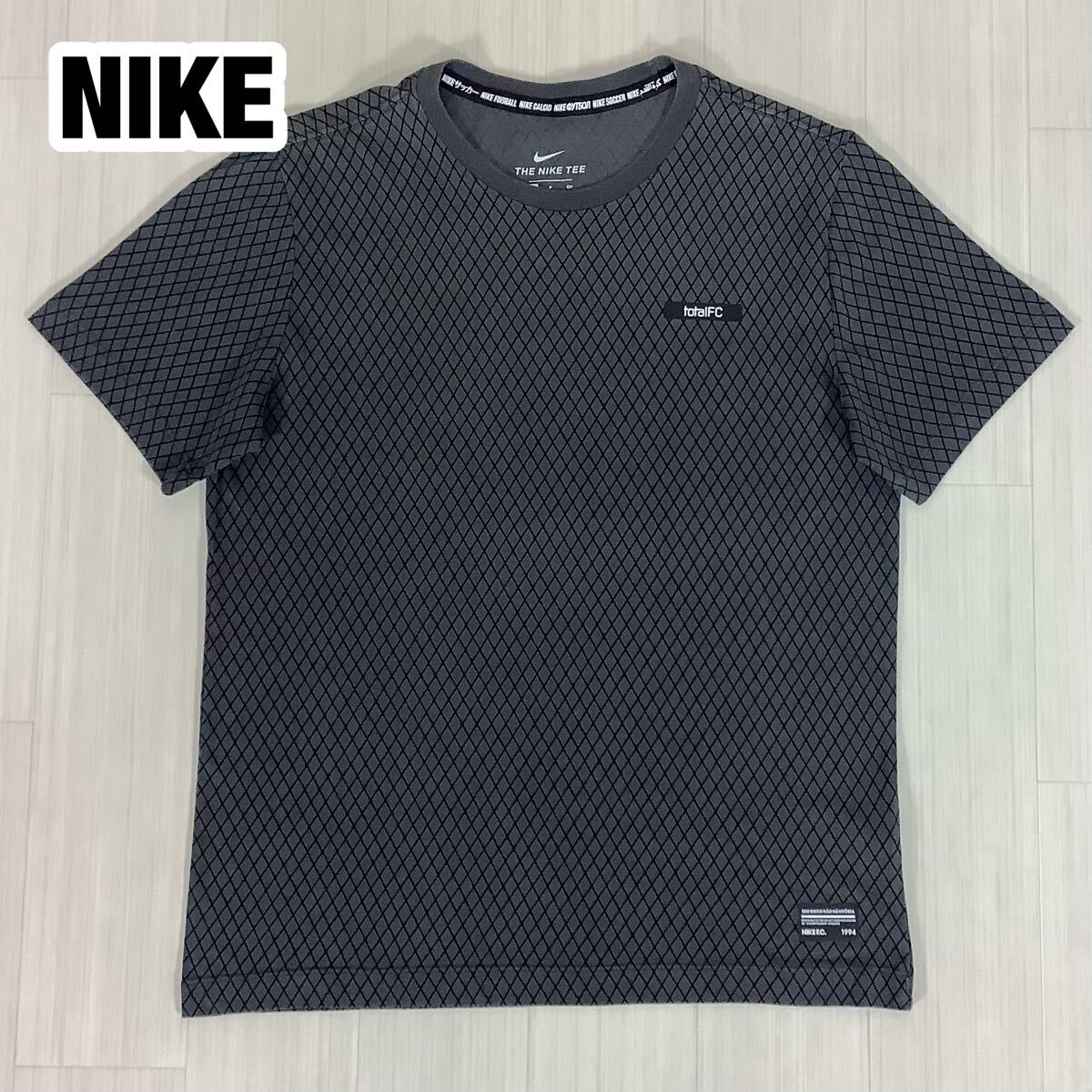 NIKE FC ナイキ エフシー サッカー ドライフィット 半袖Tシャツ S 格子柄 グレー×ブラック プリントロゴ拍卖