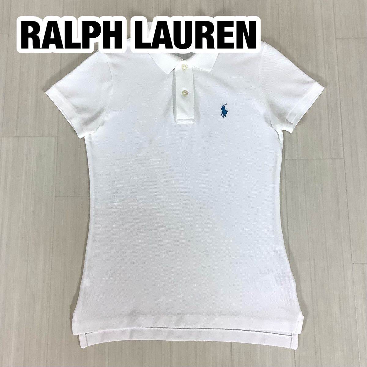 RALPH LAUREN ラルフローレン 半袖ポロシャツ スキニー XS ホワイト 白 刺繍ポニー ロングテール 鹿の子拍卖