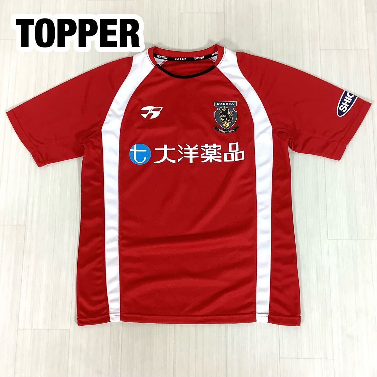 TOPPER 名古屋オーシャンズ フットサル ユニフォーム ゲームシャツ 半袖 サイズJF レッド× ホワイト 切り替えし配色 プリントロゴ拍卖