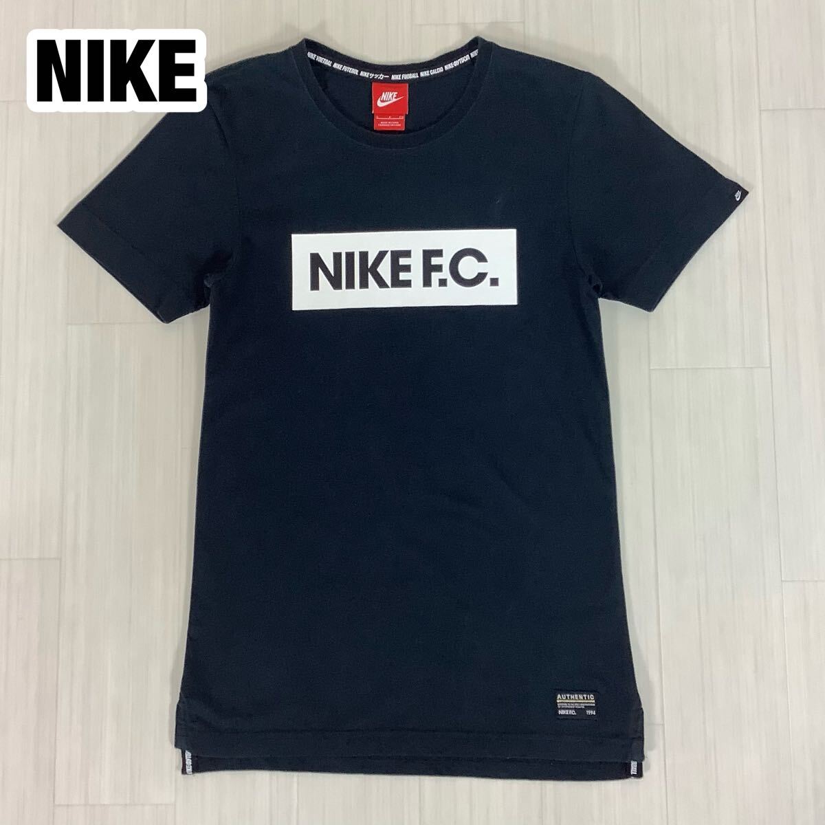 NIKE FC ナイキエフシー サッカー 半袖Tシャツ S ブラック 黒 ビッグプリント 袖ロゴ 刺繍ロゴ拍卖