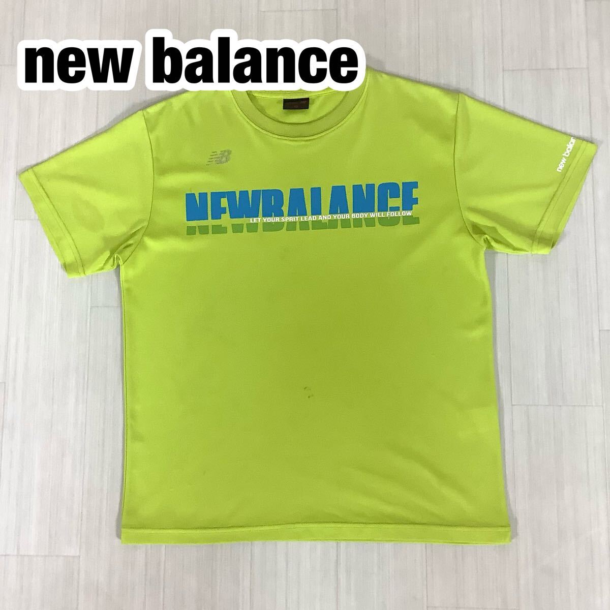 New Balance ニューバランス 半袖Tシャツ M ネオングリーン ビッグプリント 吸湿速乾拍卖